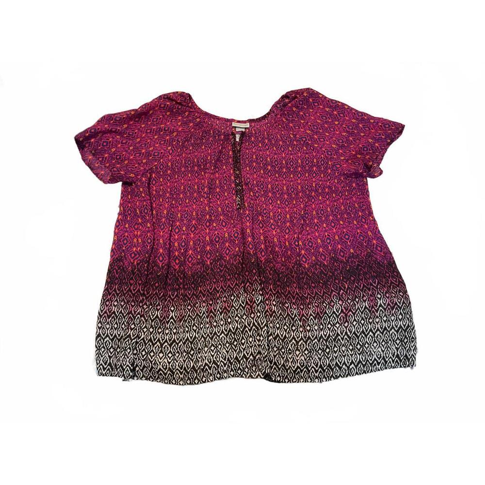 Catherine's Plus Size Purple Ombre Patterned Beaded Short Sleeve Blouse 2X